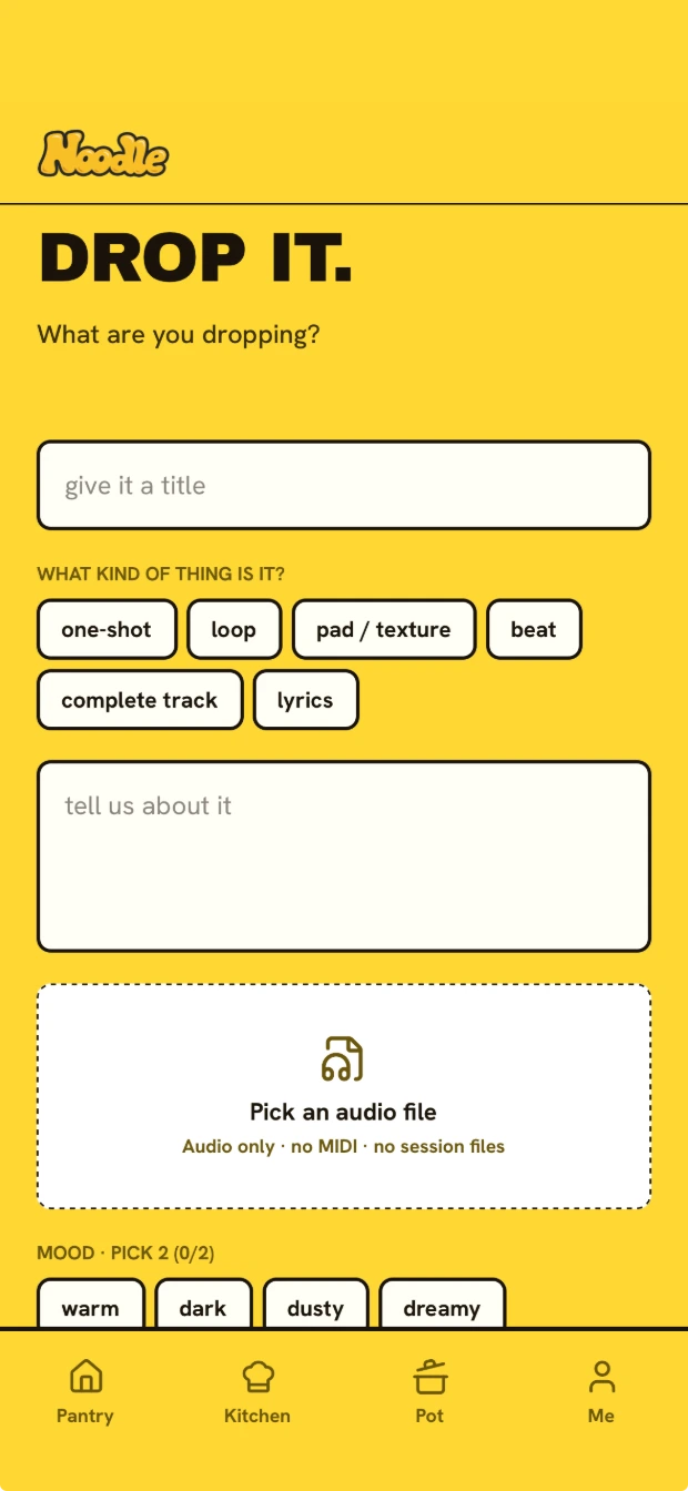 The drop screen in the Noodle app on a phone