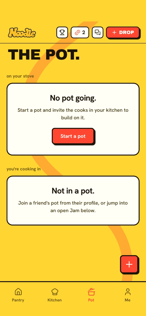 The Pot screen in the Noodle app on a phone