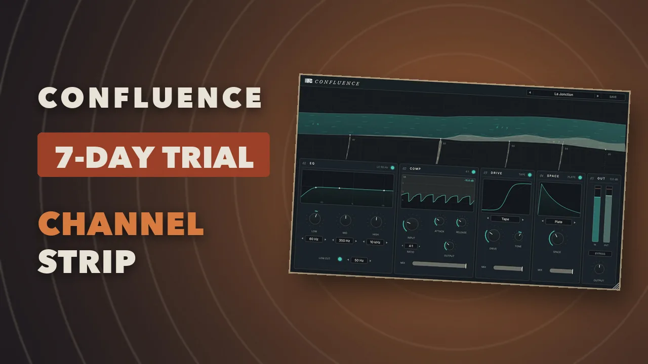 The Confluence channel strip interface, EQ into compressor into drive into space in one chain